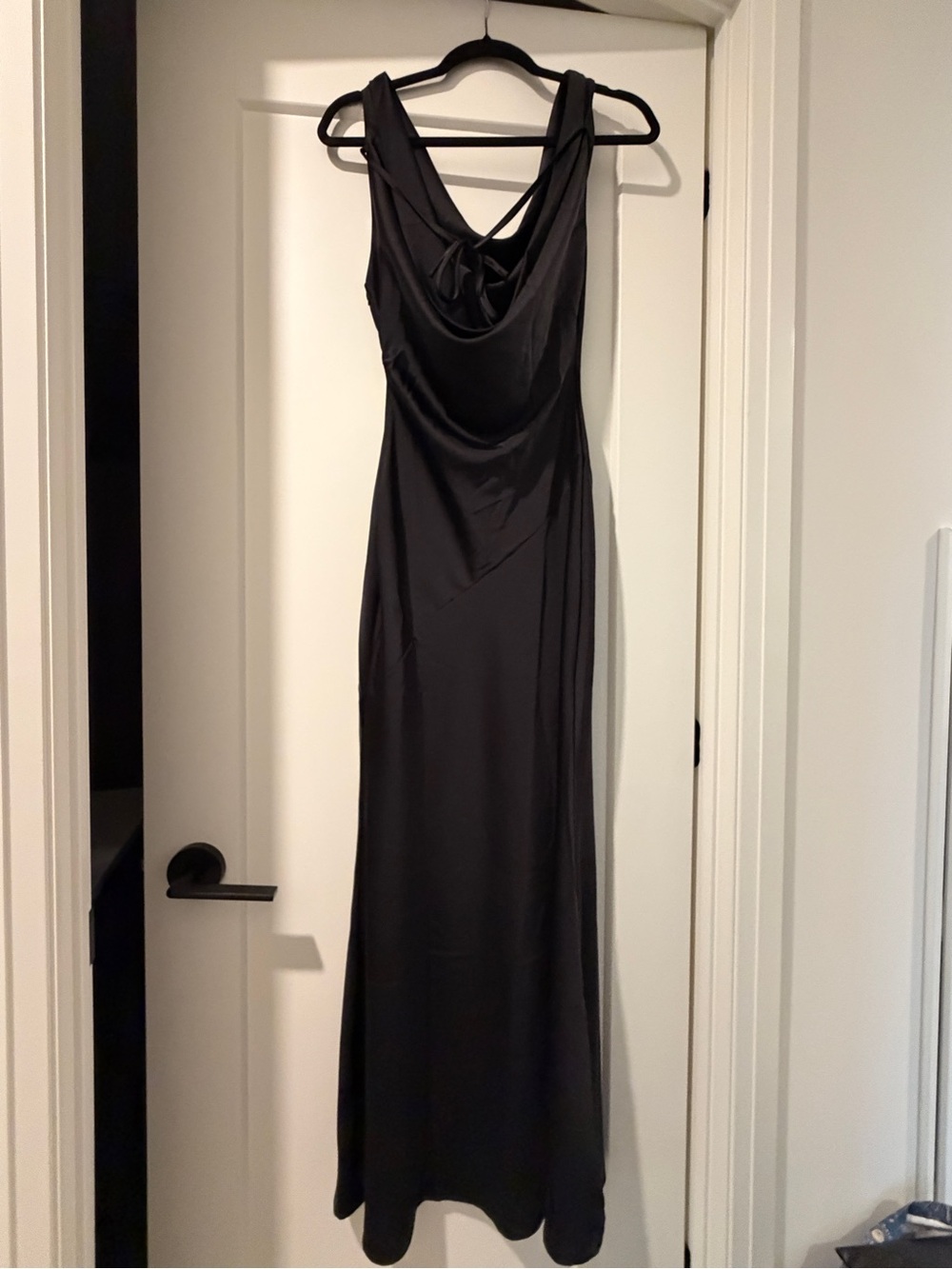 Black Cowl-Neck Satin Evening Dress - Women